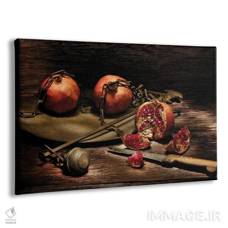 تابلو انار با چاقو روی میز چوبی اثر آلساندرو دلا توره - نمای پرسپکتیو محصول
