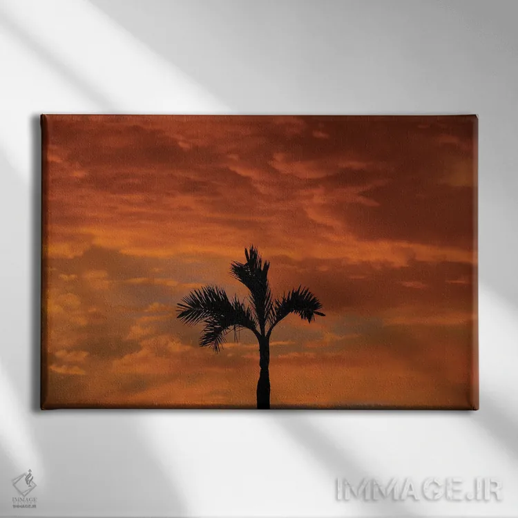تابلو نخل تنها در غروب سرخ اثر آلساندرو دلا توره - نمای روبهرو روی دیوار