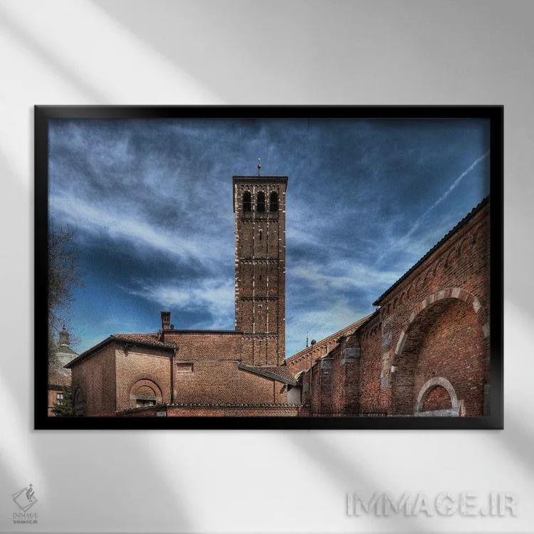 تابلو کلیسای سانتامبروجو در میلان ایتالیا (سبک رومانیک) ۱ اثر آلساندرو دلا توره - نمای قابدار مشکی