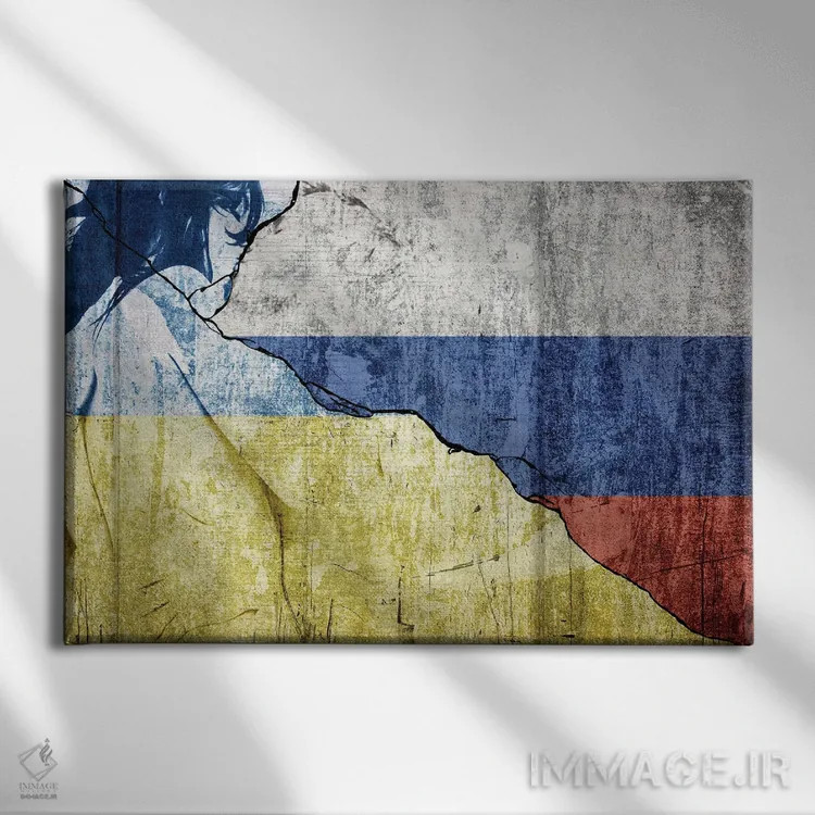 تابلو روسیه و اوکراین تقسیمشده به خاطر جنگ اثر آلساندرو دلا توره - نمای روبهرو روی دیوار