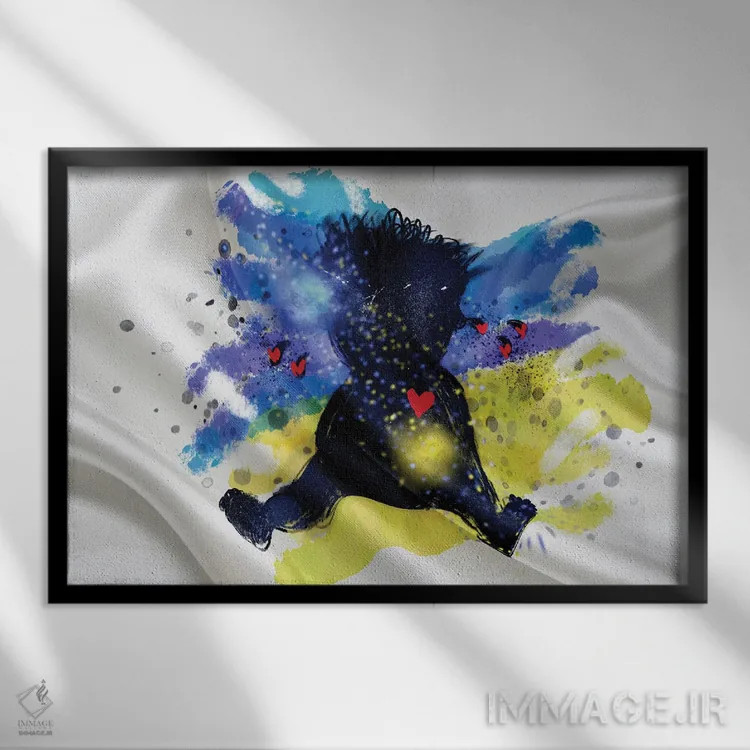 تابلو کودک اوکراینی روی پرچم اثر آلساندرو دلا توره - نمای قابدار مشکی