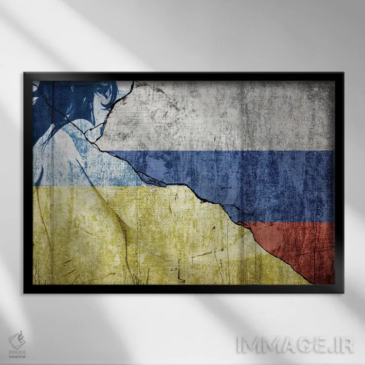 تابلو روسیه و اوکراین تقسیمشده به خاطر جنگ اثر آلساندرو دلا توره - نمای قابدار مشکی