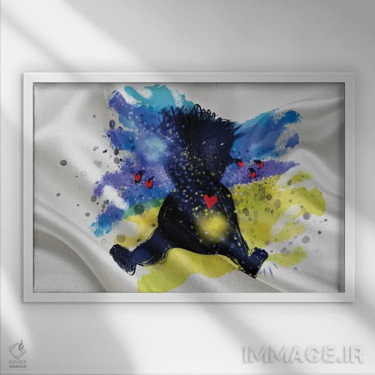 تابلو کودک اوکراینی روی پرچم اثر آلساندرو دلا توره - نمای قابدار سفید