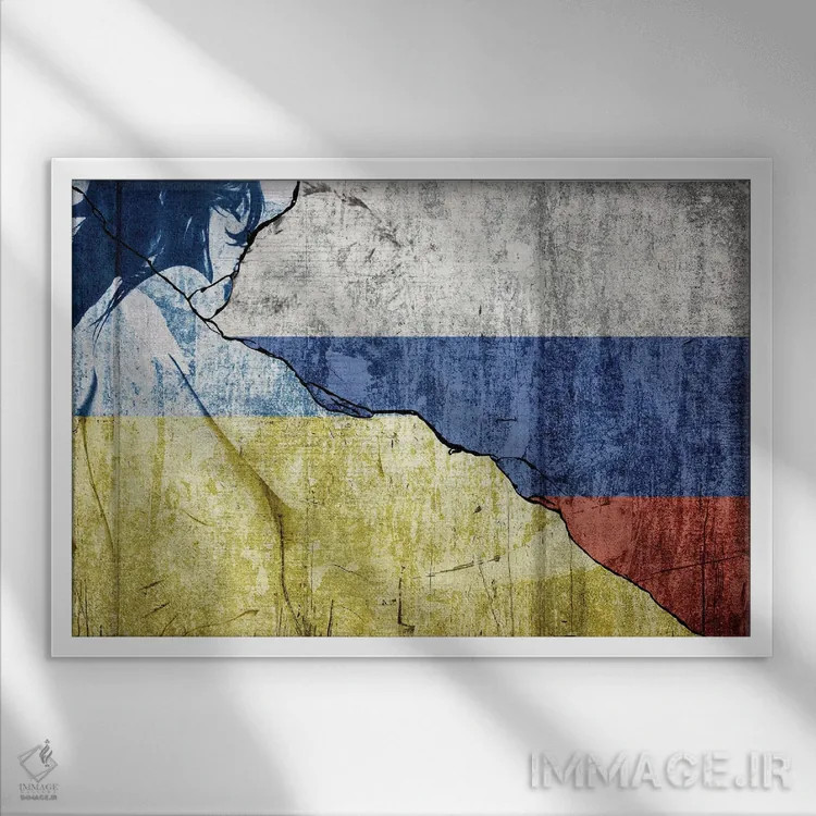 تابلو روسیه و اوکراین تقسیمشده به خاطر جنگ اثر آلساندرو دلا توره - نمای قابدار سفید