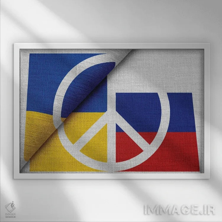 تابلو صلح برای اوکراین و روسیه اثر آلساندرو دلا توره - نمای قابدار سفید