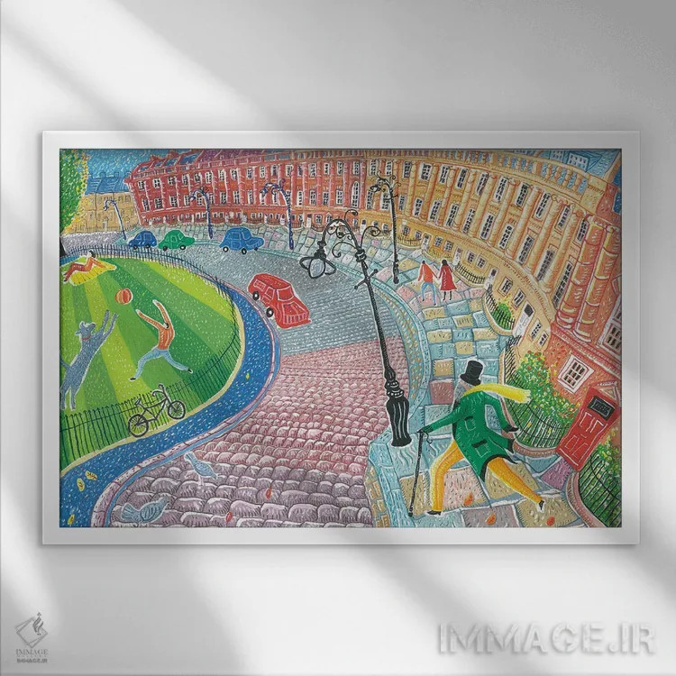 تابلو پیادهروی در "رویال کرِسنت" اثر آدریان سایکس - نمای قابدار سفید
