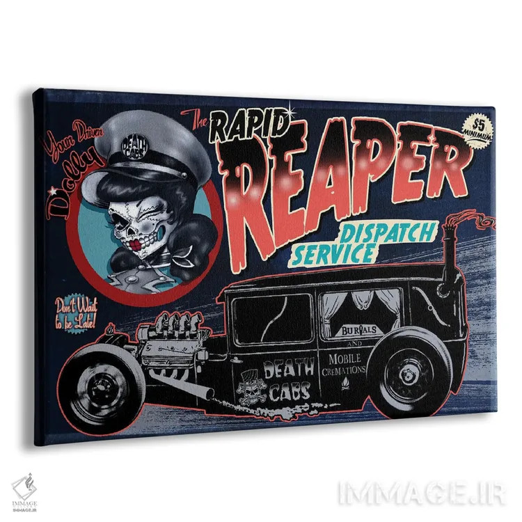 تابلو عزیز کالسکهٔ مرگ (الهام از نام گروه موسیقی) اثر آلکمی انگلند (استودیو هنری انگلیسی) - نمای پرسپکتیو محصول