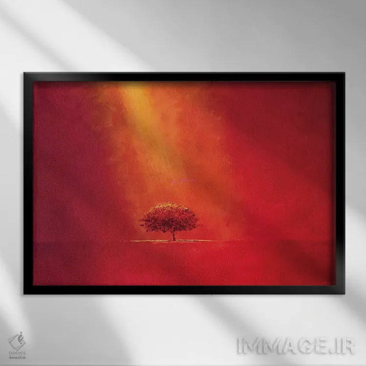 تابلو درخت روی پسزمینه قرمز اثر آلساندرو پیراس - نمای قابدار مشکی