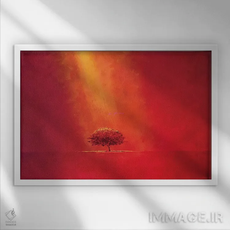 تابلو درخت روی پسزمینه قرمز اثر آلساندرو پیراس - نمای قابدار سفید