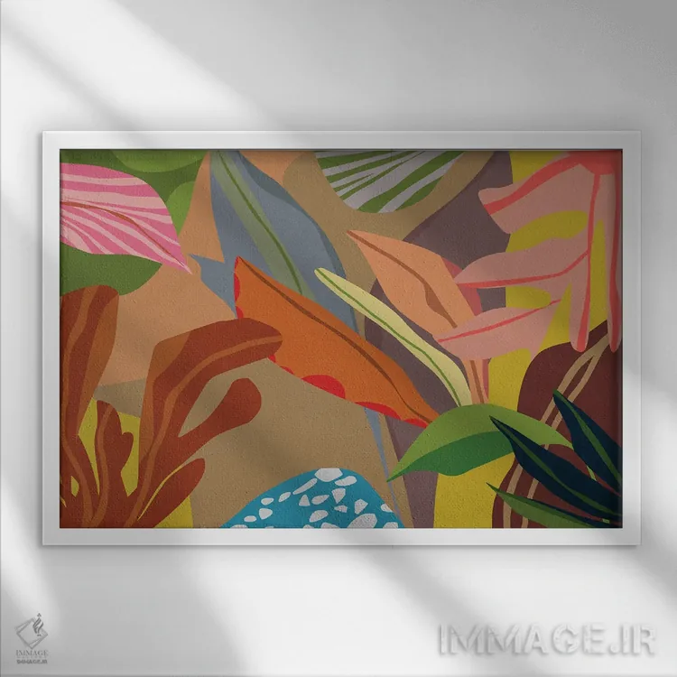 تابلو برگهای گرمسیری ۸ اثر آنجِل استوز - نمای قابدار سفید