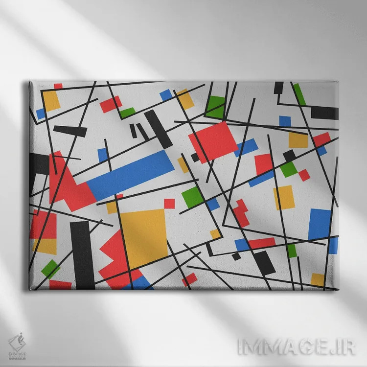 تابلو یاد موندریان شمارهٔ سه (ادای احترام به Mondrian) اثر آنجِل استوز - نمای روبهرو روی دیوار