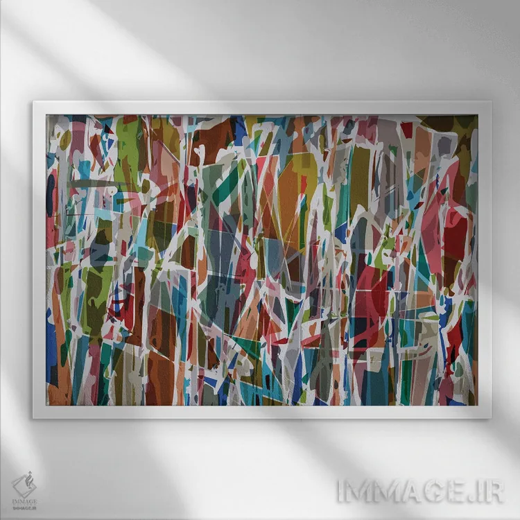تابلو ترکیب رنگها و اشکال شماره چهار اثر آنجِل استوز - نمای قابدار سفید
