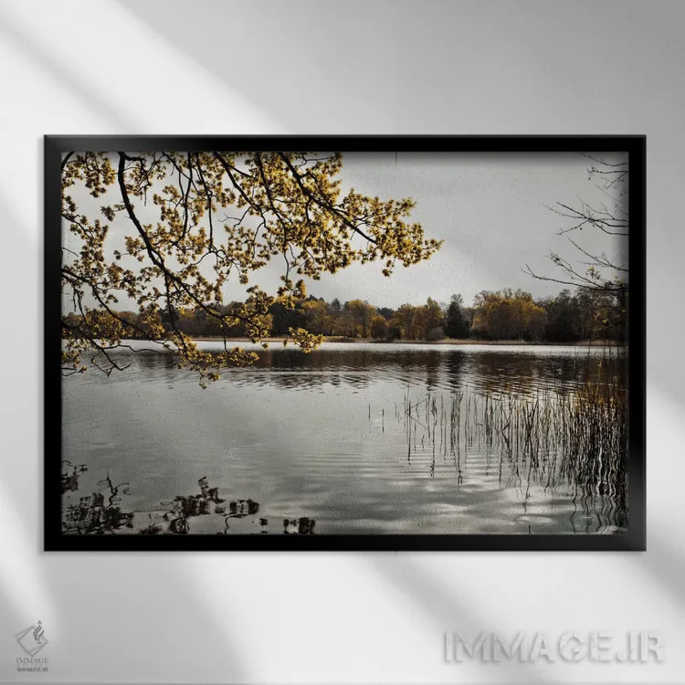 تابلو یک روز در کنار دریاچه اثر آصاف فرانک - نمای قابدار مشکی