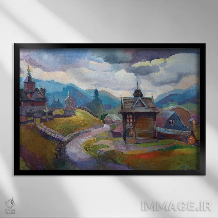 تابلو وروختا در کارپاتیان (شهری در رشتهکوه کارپات) اثر آناستاسیا گریگوریوا - نمای قابدار مشکی