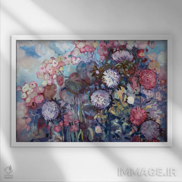 تابلو گلهای پاییزی اثر آناستاسیا گریگوریوا - نمای قابدار سفید