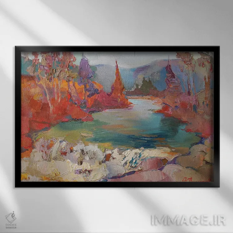 تابلو آبشار در یارمچه (شهری در اوکراین) اثر آناستاسیا گریگوریوا - نمای قابدار مشکی