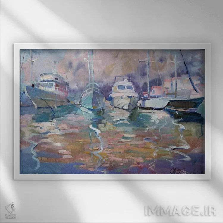 تابلو قایقها اثر آناستاسیا گریگوریوا - نمای قابدار سفید