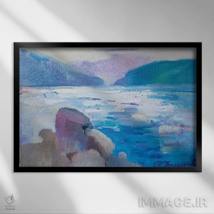 تابلو ساحل در مونتهنگرو اثر آناستاسیا گریگوریوا - نمای قابدار مشکی