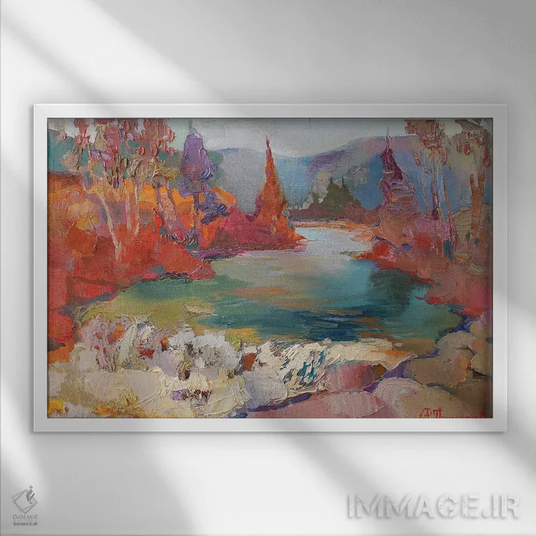 تابلو آبشار در یارمچه (شهری در اوکراین) اثر آناستاسیا گریگوریوا - نمای قابدار سفید