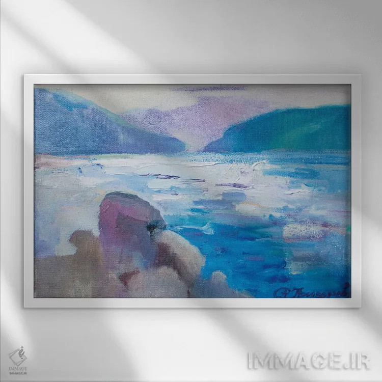 تابلو ساحل در مونتهنگرو اثر آناستاسیا گریگوریوا - نمای قابدار سفید