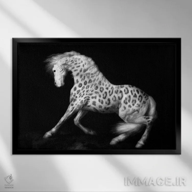 تابلو اسب یوزپلنگی اثر آرک و گوستز (گروه هنری) - نمای قابدار مشکی