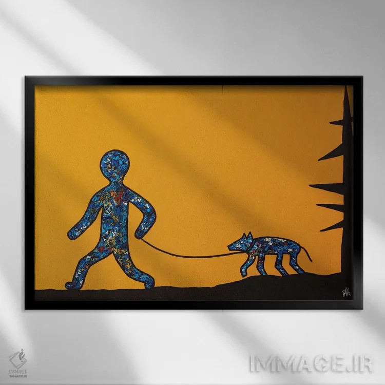 تابلو سگ کیث به散 قدم میزند اثر آموغ کاتیایان - نمای قابدار مشکی