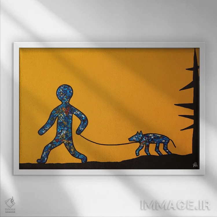 تابلو سگ کیث به散 قدم میزند اثر آموغ کاتیایان - نمای قابدار سفید