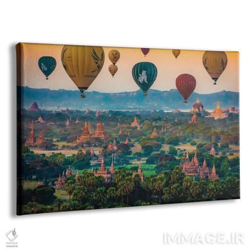 تابلو معبدهای باگان قدیم با بالن هوای گرم میانمار (قسمت اول) اثر الکس جی پرز - نمای پرسپکتیو محصول