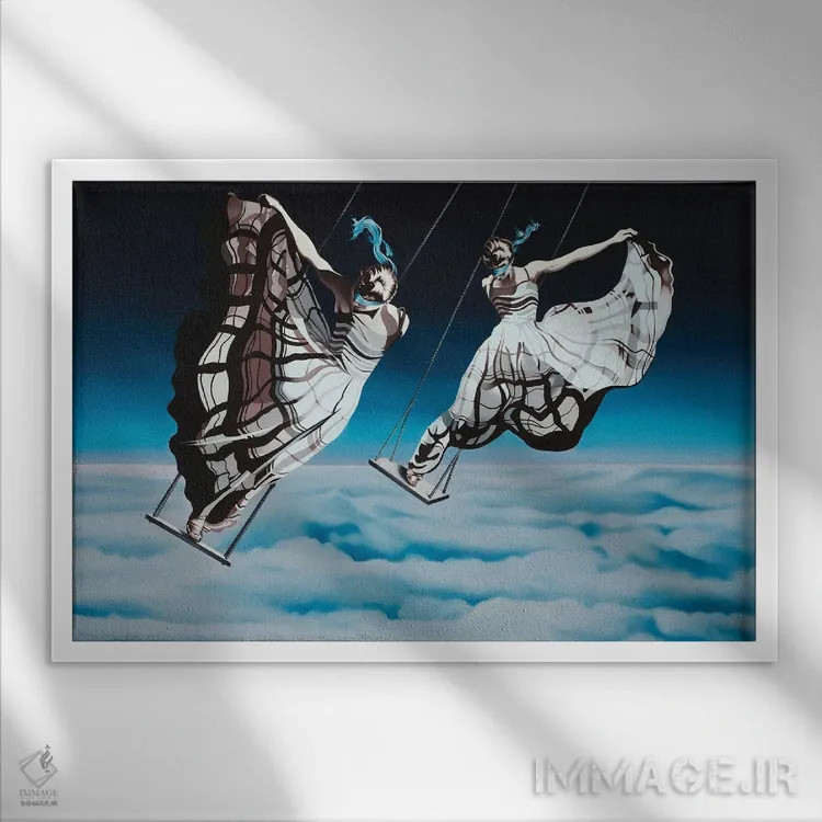 تابلو رقصندگان سوئینگ (یا: افراد اهل معاشرت آزاد؛ با توجه به کاربرد اثر) اثر آلن ماگالون - نمای قابدار سفید