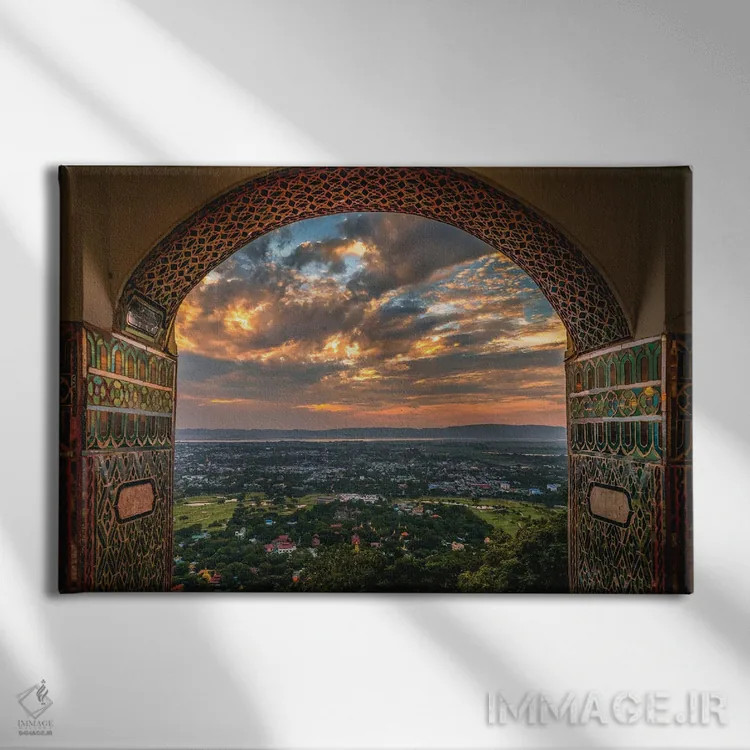 تابلو غروب معبد میانمار (قسمت اول) اثر الکس جی پرز - نمای روبهرو روی دیوار