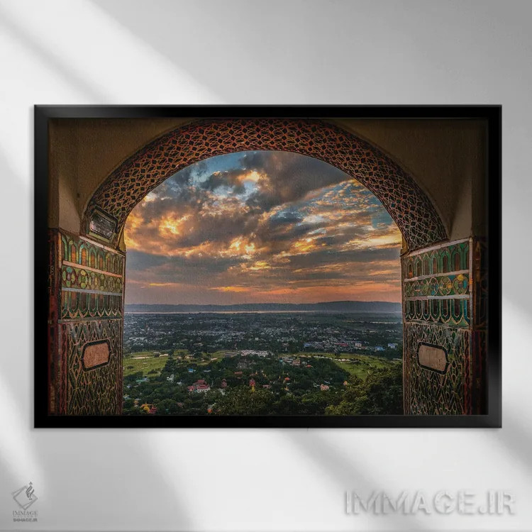 تابلو غروب معبد میانمار (قسمت اول) اثر الکس جی پرز - نمای قابدار مشکی