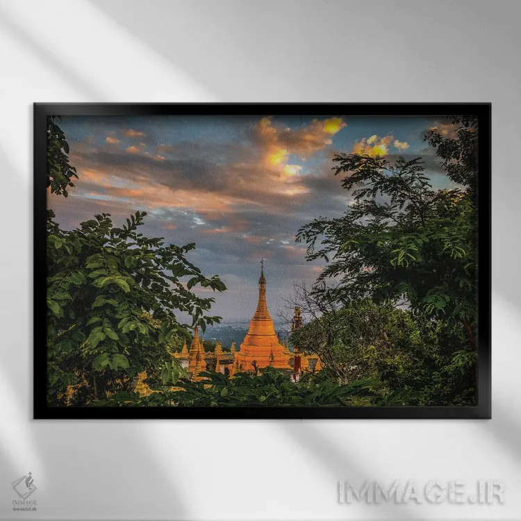 تابلو غروب معبد میانمار (قسمت دوم) اثر الکس جی پرز - نمای قابدار مشکی