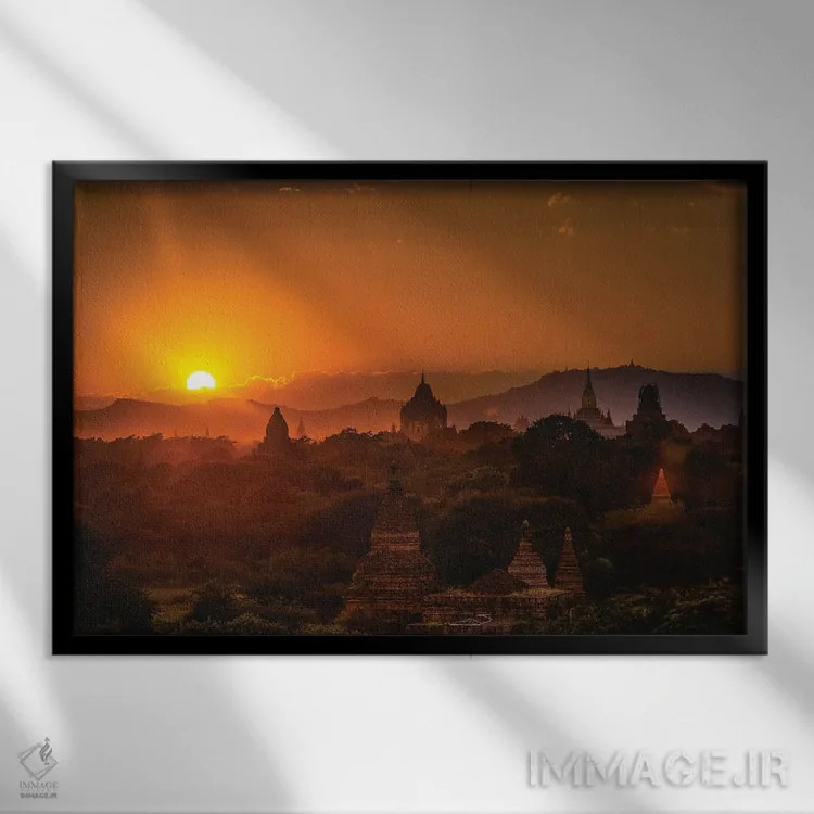 تابلو غروب معبد میانمار (قسمت سوم) اثر الکس جی پرز - نمای قابدار مشکی