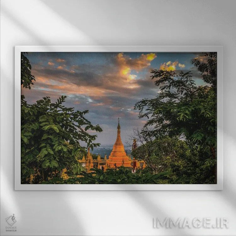 تابلو غروب معبد میانمار (قسمت دوم) اثر الکس جی پرز - نمای قابدار سفید