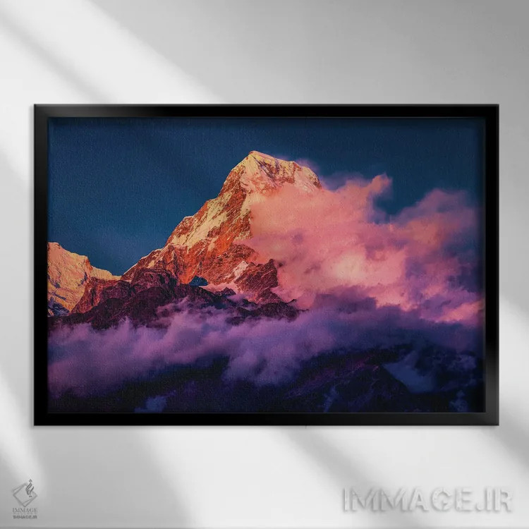 تابلو غروب قله اورست هیمالیا نپال (قسمت سوم) اثر الکس جی پرز - نمای قابدار مشکی