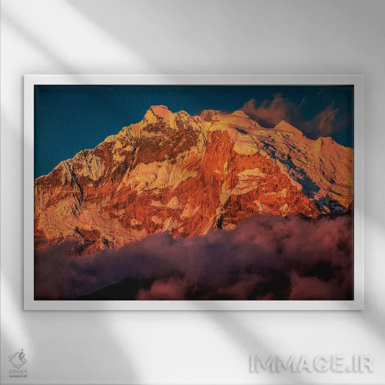 تابلو غروب قله اورست هیمالیا نپال (قسمت اول) اثر الکس جی پرز - نمای قابدار سفید