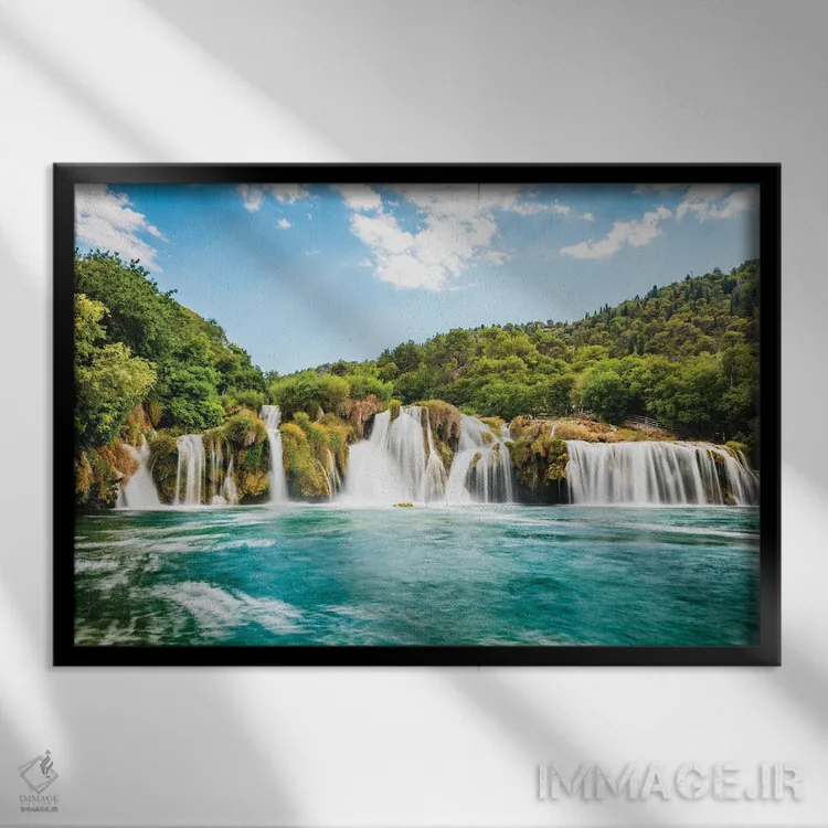 تابلو آبشار کرکا کرواسی (قسمت دوم) اثر الکس جی پرز - نمای قابدار مشکی