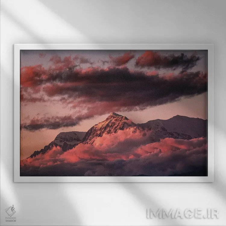 تابلو غروب قله اورست هیمالیا نپال (قسمت دوم) اثر الکس جی پرز - نمای قابدار سفید