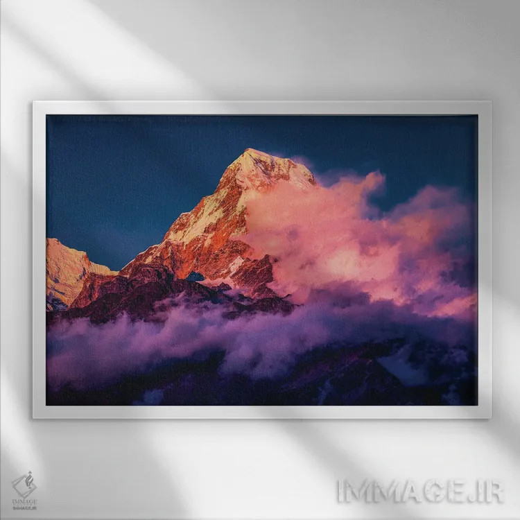 تابلو غروب قله اورست هیمالیا نپال (قسمت سوم) اثر الکس جی پرز - نمای قابدار سفید