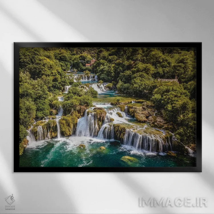 تابلو آبشار کرکا کرواسی (قسمت چهارم) اثر الکس جی پرز - نمای قابدار مشکی