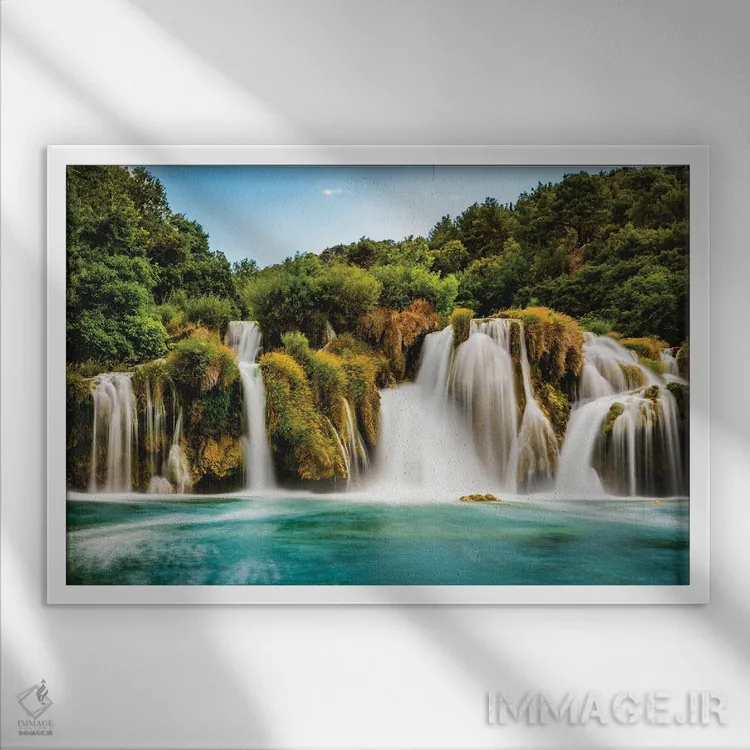 تابلو آبشار کرکا کرواسی (قسمت اول) اثر الکس جی پرز - نمای قابدار سفید