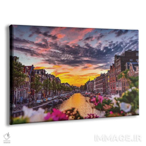 تابلو غروب کانال آمستردام هلند (قسمت اول) اثر الکس جی پرز - نمای پرسپکتیو محصول