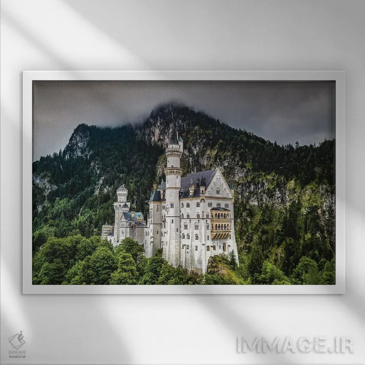 تابلو قلعه نویشوانشتاین آلمان اثر الکس جی پرز - نمای قابدار سفید