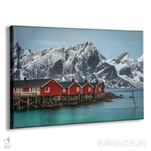 تابلو کلبه قرمز و کوه زیبای مجمعالجزایر لوفوتن نروژ (قسمت اول) اثر الکس جی پرز - نمای پرسپکتیو محصول
