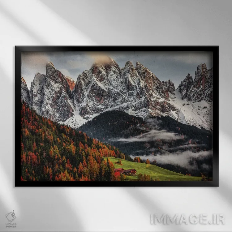 تابلو پاییز کوههای دولومیت ایتالیا (قسمت دوم) اثر الکس جی پرز - نمای قابدار مشکی