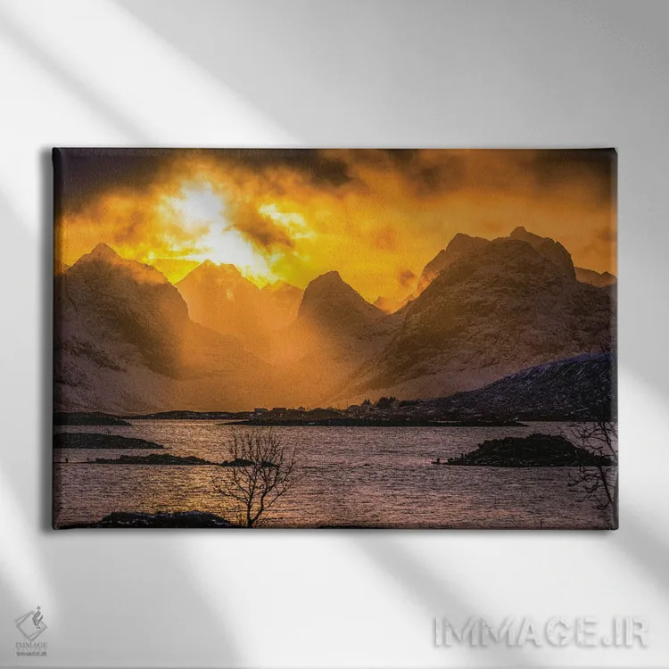 تابلو غروب کوههای مجمعالجزایر لوفوتن نروژ اثر الکس جی پرز - نمای روبهرو روی دیوار