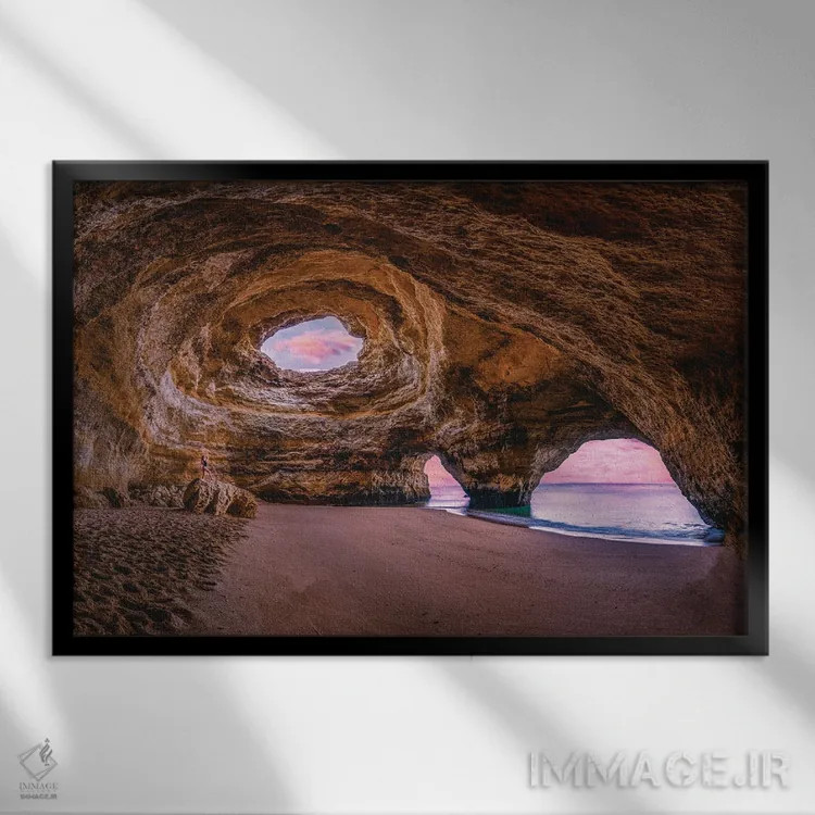 تابلو غار ساحلی بنگیل پرتغال اثر الکس جی پرز - نمای قابدار مشکی