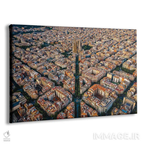 تابلو شهر بارسلونا اسپانیا از بالا (الگوی شبکهای شهری) اثر الکس جی پرز - نمای پرسپکتیو محصول