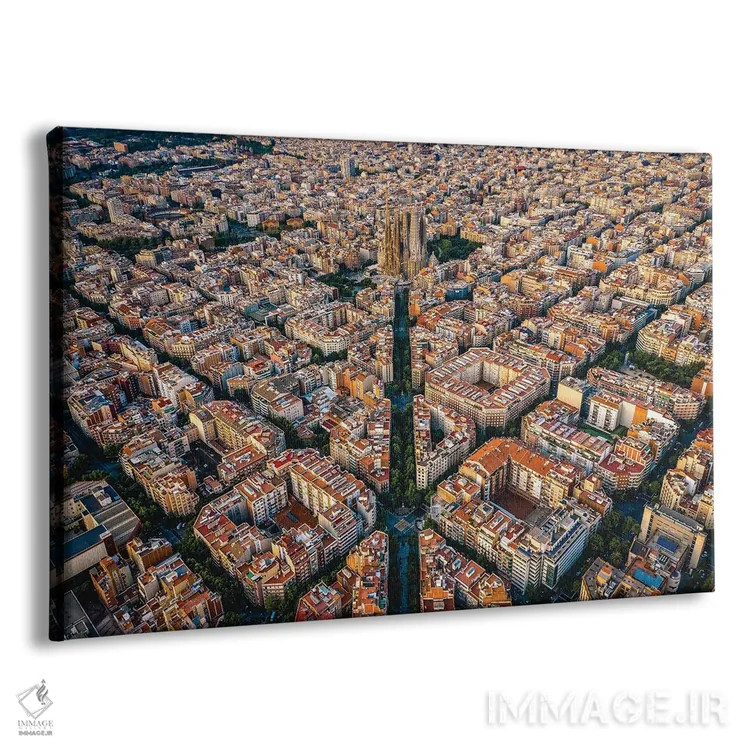 تابلو شهر بارسلونا اسپانیا از بالا (الگوی شبکهای شهری) اثر الکس جی پرز - نمای پرسپکتیو محصول