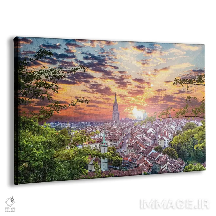 تابلو غروب منظره شهری برن سوئیس اثر الکس جی پرز - نمای پرسپکتیو محصول